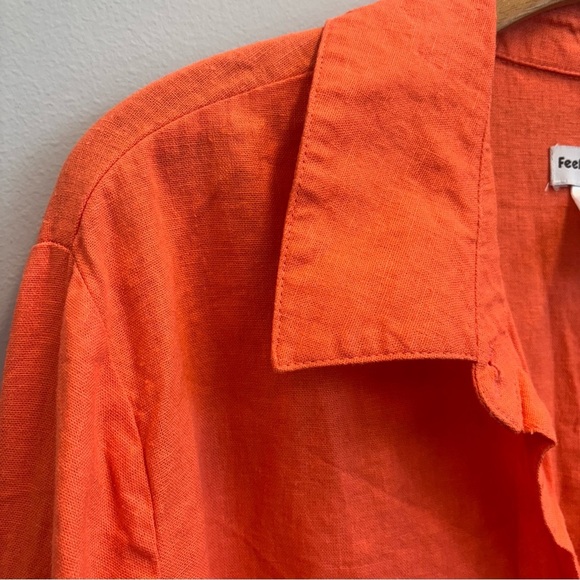 Feel Good Store Linen Blend 2X Tunic Button Down Shirt Orange Long sleeve - Picture 2 of 11